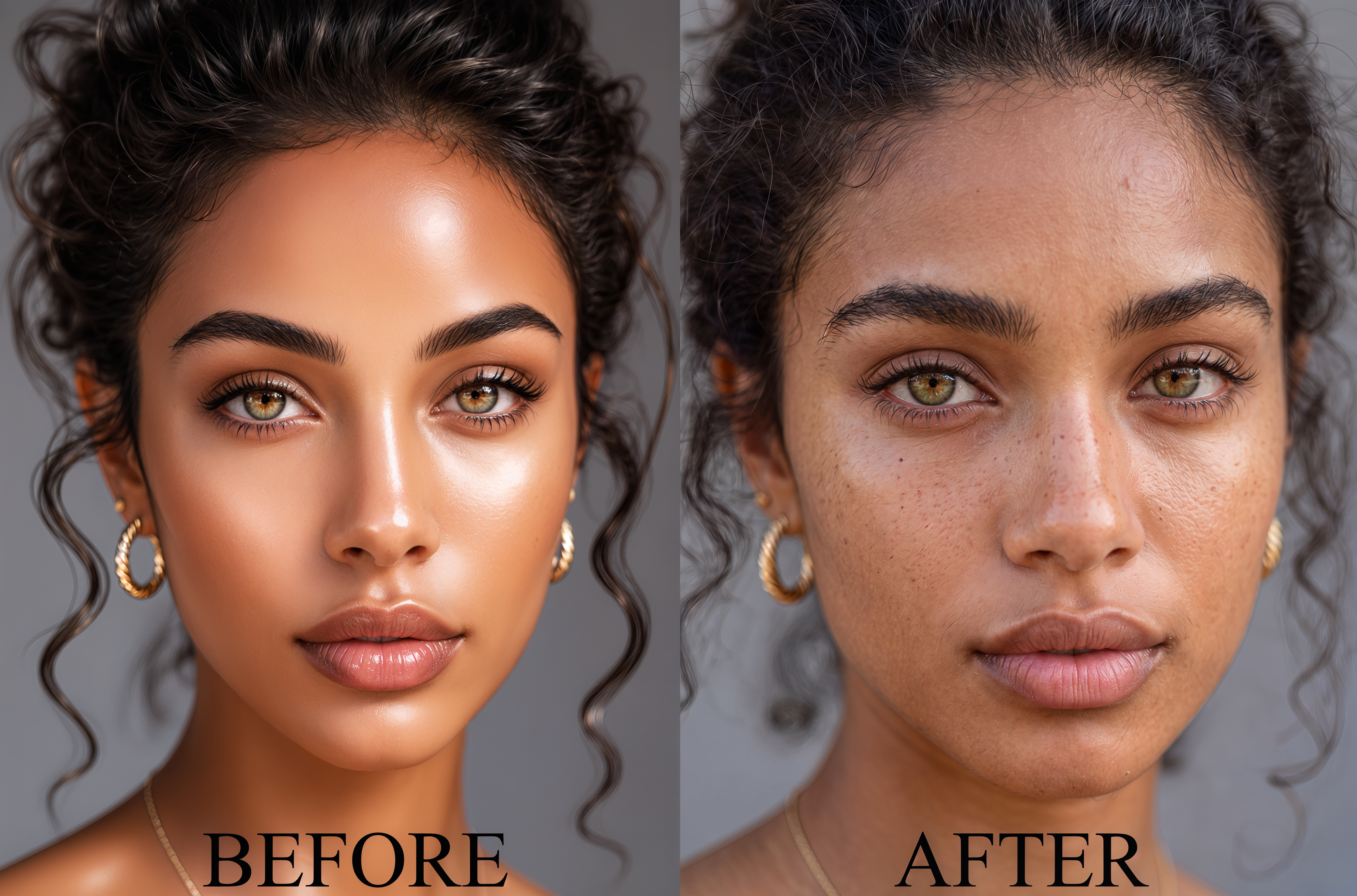 Before and after AI character realism example
